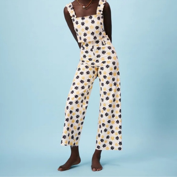 Zara Denim - Zara White Floral High-Rise Wide-Leg Jeans